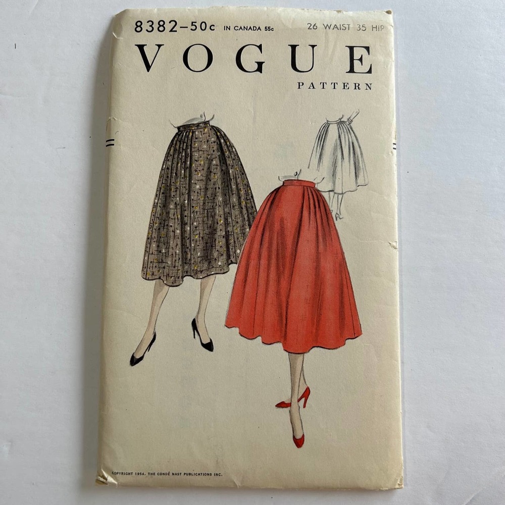 Vogue Vintage 1950's Pattern #8382 Skirt Waist 26 Hips 35‎